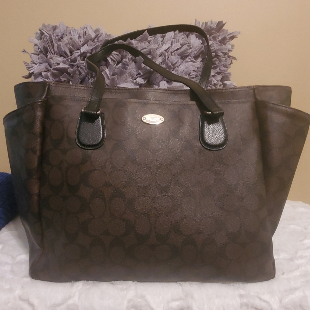 Coach Baby Diaper Bag In Signature Canvas Brown Black Gem
